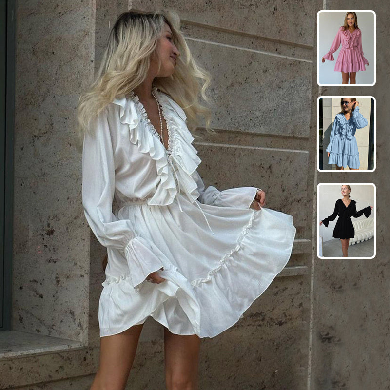 Flirt & Flare V-Neck Ruffle Dress – Y2K Energy Meets Modern Romance