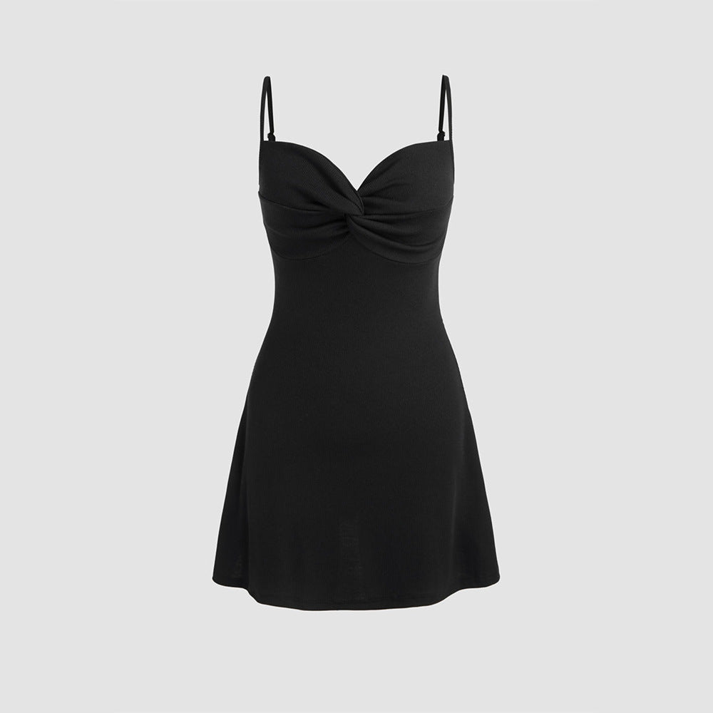Design Chest Pleated Waist Tight Slimming Sling A Swing Skirt