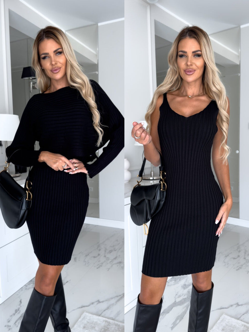 Stylish Women's Outfit – Long Sleeve Top & Tight Skirt