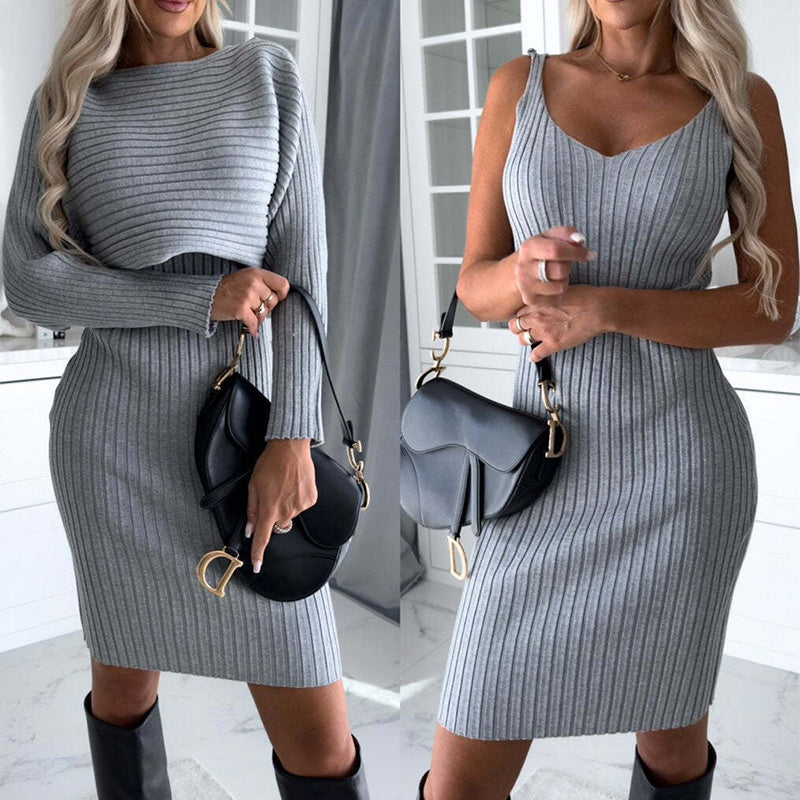 Stylish Women's Outfit – Long Sleeve Top & Tight Skirt