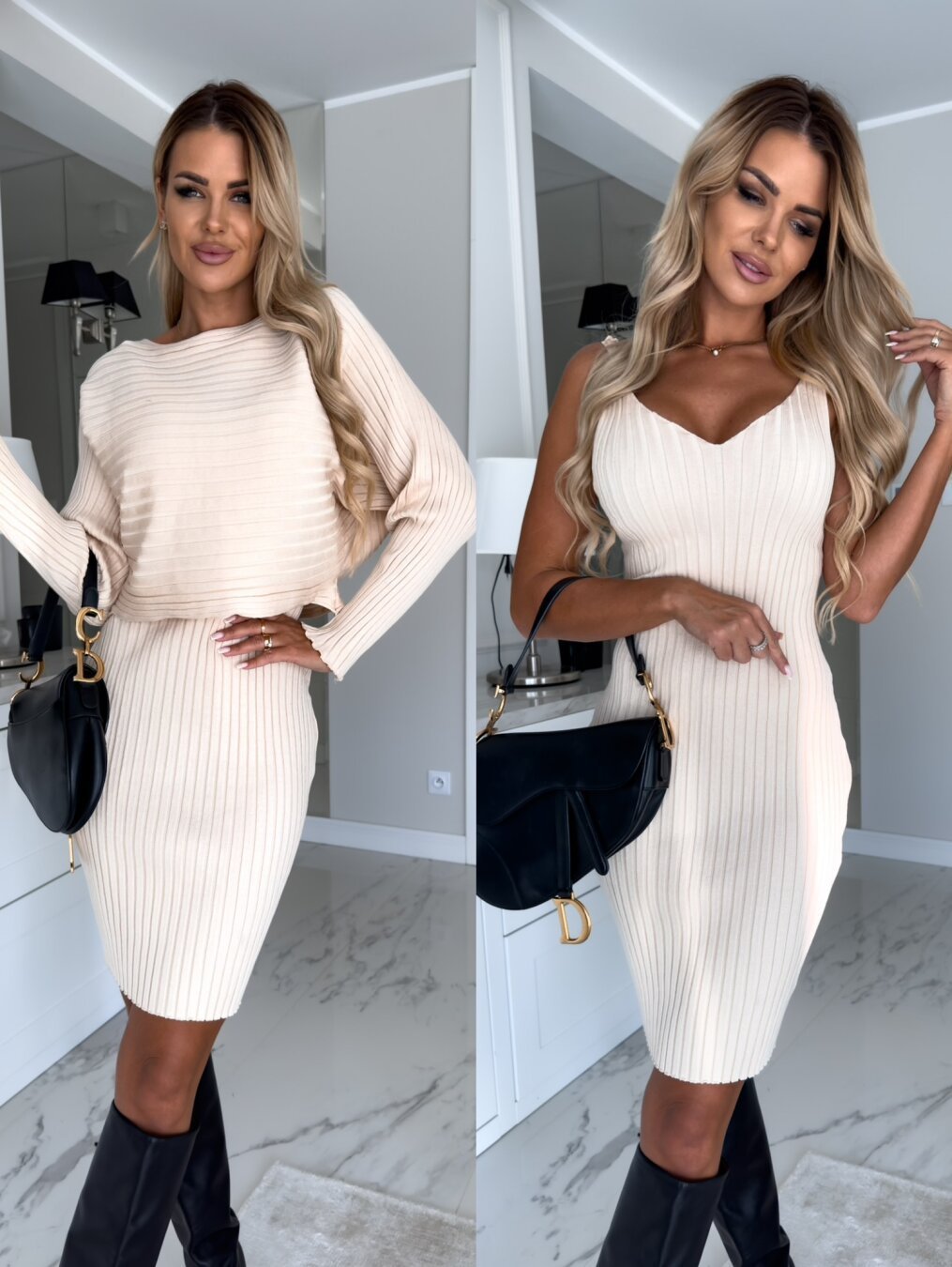 Stylish Women's Outfit – Long Sleeve Top & Tight Skirt