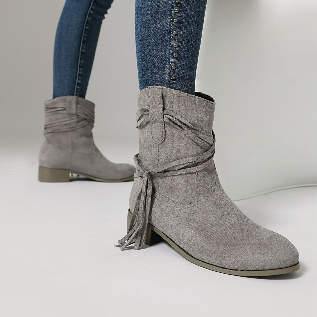 Short Boots Round Toe Foreign Trade Suede Tassel