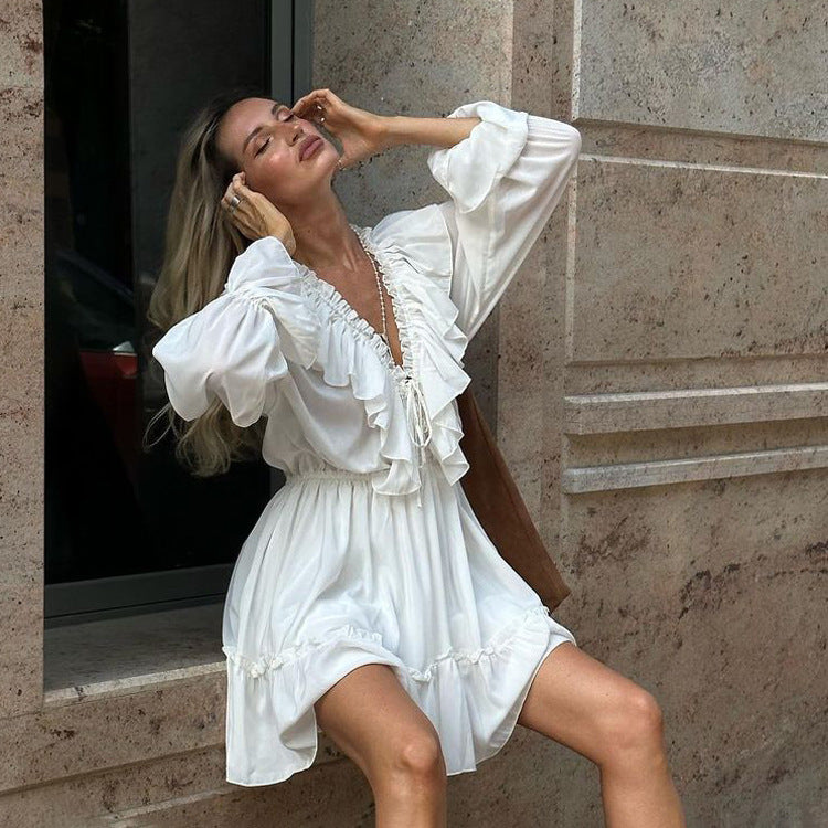 Flirt & Flare V-Neck Ruffle Dress – Y2K Energy Meets Modern Romance