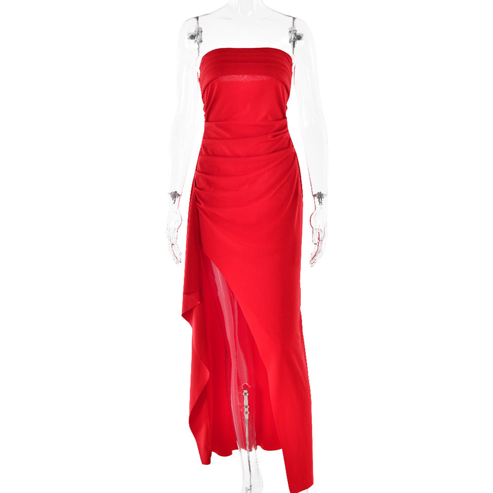 Strapless Split Long Dress Summer Fashion